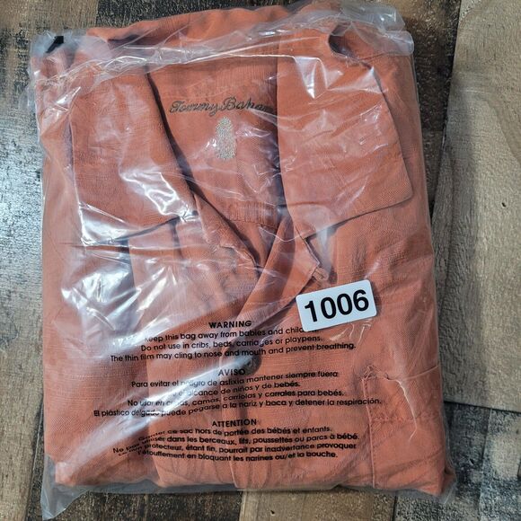 Tommy Bahama 100% Silk Mens XL Burnt Orange Short Sleeve Button Front Shirt FLAW - Picture 9 of 9